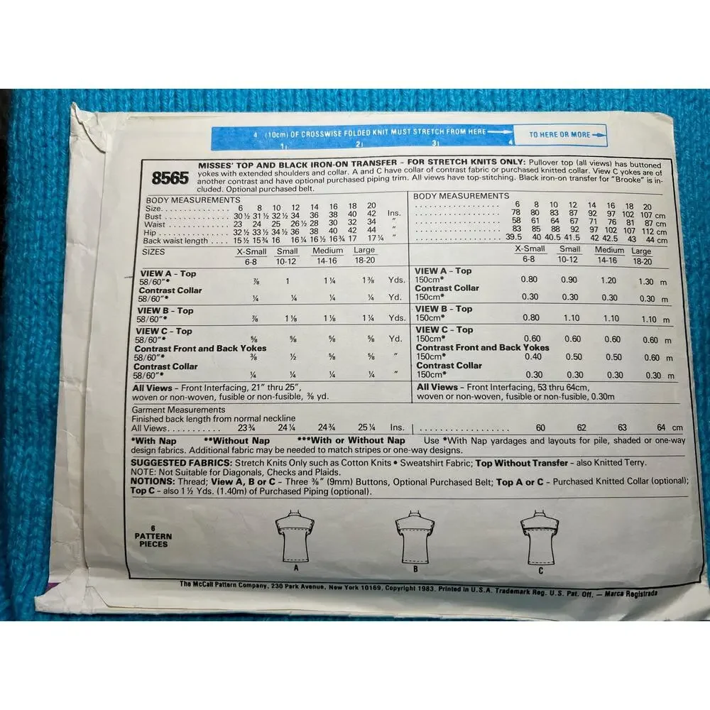 McCalls 8565 Sewing pattern polo shirt Brooke Shields size small